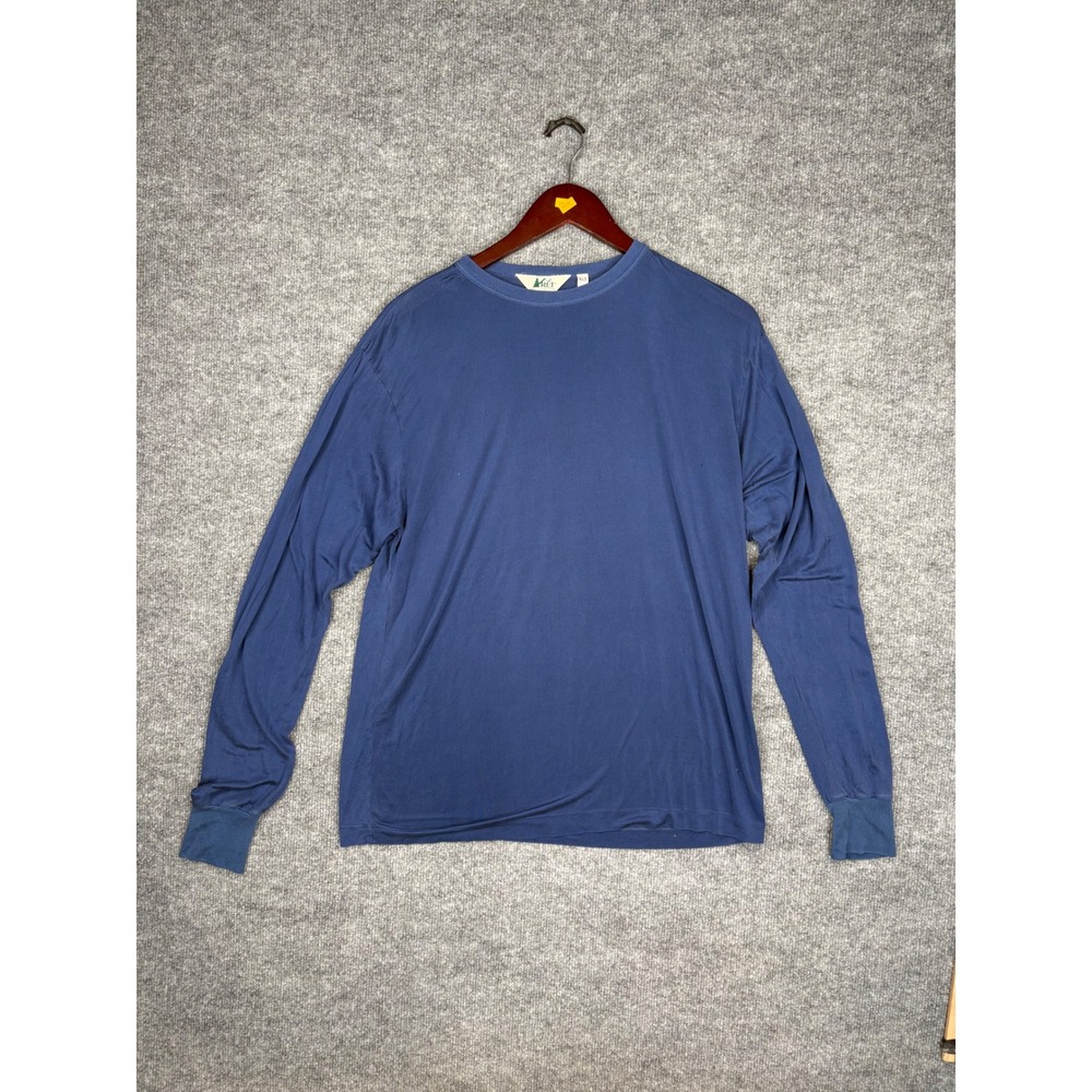 REI Mens Large Blue 100% Silk Long Sleeve Base Layer Crew Neck Shirt